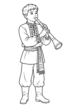 Free printable Boy Playing Traditional Lithuanian Horn coloring page