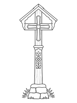 Free printable Traditional Lithuanian Carved Wayside Cross coloring page