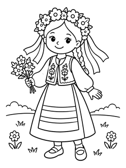 Free printable Lithuanian Girl In Folk Costume coloring page