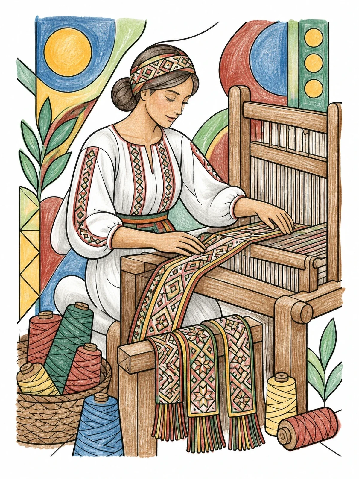 Colored example of the Traditional Lithuanian Belt Weaving coloring page