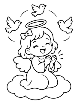 Free printable Cheerful Baby Angel With Doves coloring page