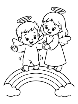 Free printable Baby Angel Walking On A Rainbow coloring page