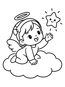 Free printable Baby Cherub Reaching For A Star coloring page