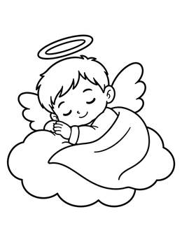 Free printable Sleeping Baby Angel On Cloud coloring page