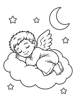 Free printable Sleeping Cherub On A Fluffy Cloud coloring page