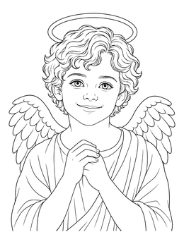 A gentle cherub smiling in this little angel coloring page.