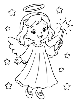 Free printable Sweet Cherub Angel With Magic Wand coloring page