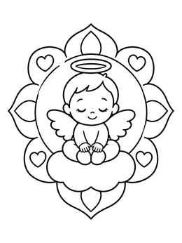 Free printable Sweet Cherub On A Cloud coloring page