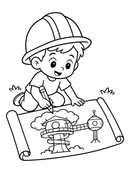 Free printable Little Architect Drawing A Treehouse coloring page