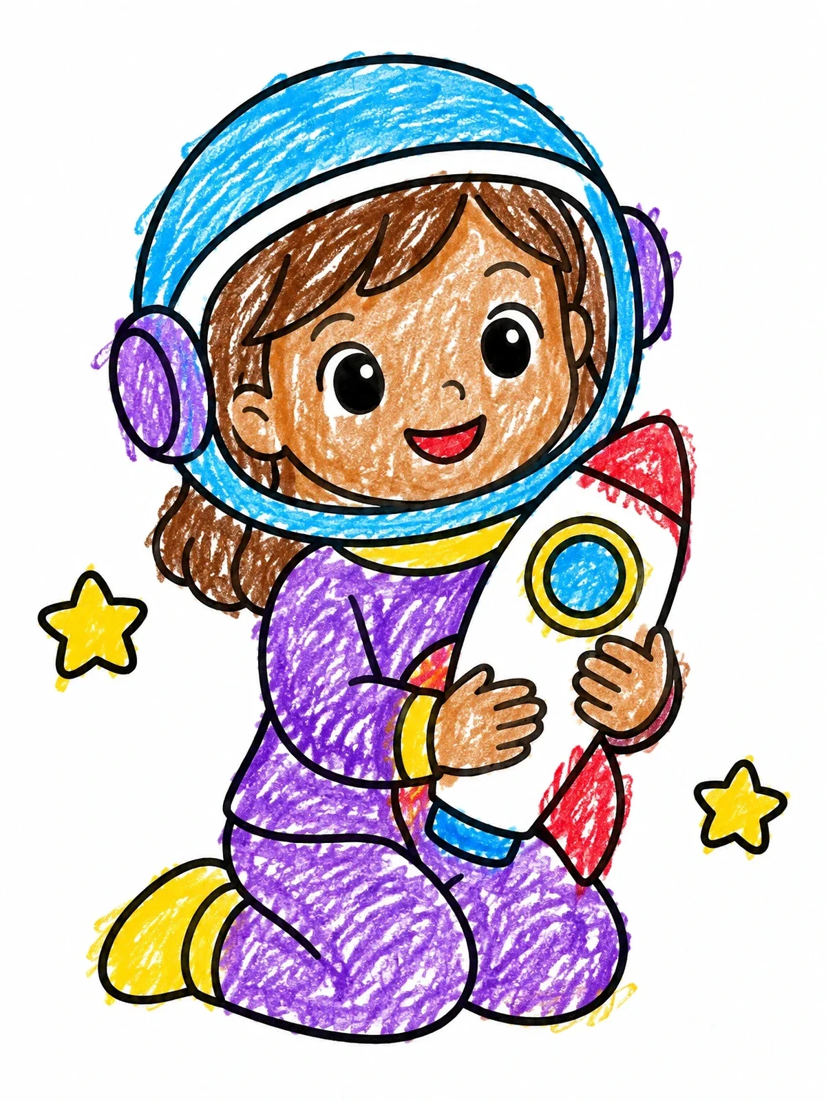 Colored example of the Little Astronaut With Toy Rocket coloring page