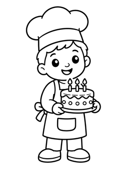 Free printable Little Baker With Birthday Cake coloring page
