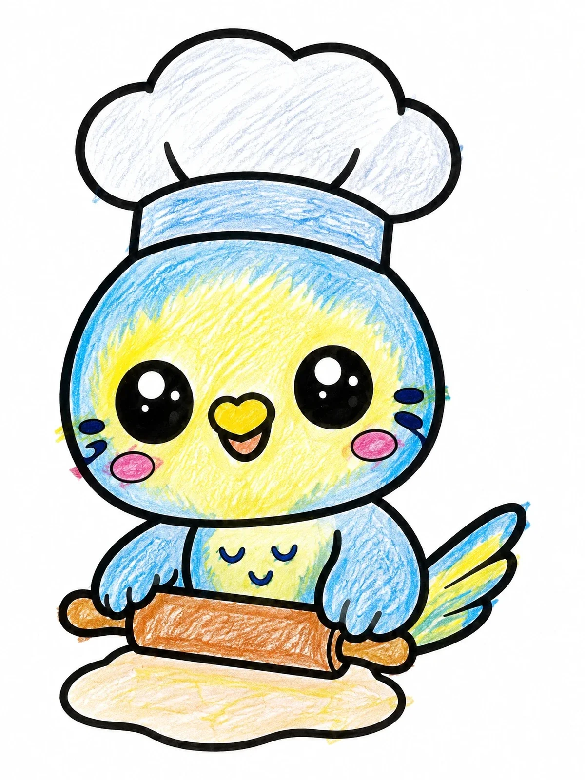 Colored example of the Little Baker Budgie With Rolling Pin coloring page