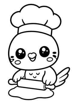 Free printable Little Baker Budgie With Rolling Pin coloring page