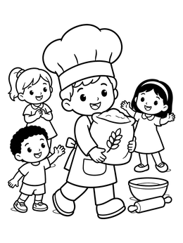 Free printable Little Baker Carrying A Flour Sack coloring page