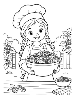 Free printable Little Baker With Raspberry Bowl coloring page