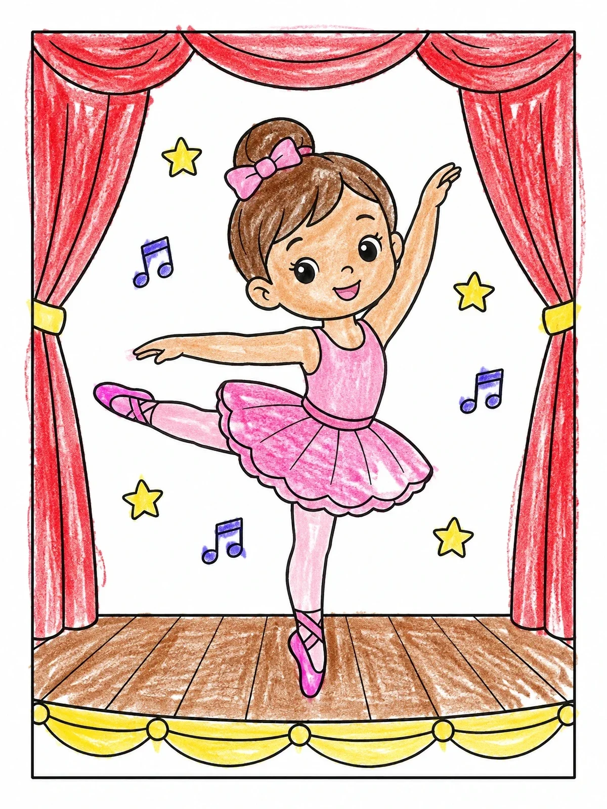 Colored example of the Little Ballerina Dancing On Stage coloring page