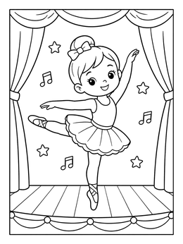 Free printable Little Ballerina Dancing On Stage coloring page