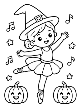 Free printable Little Ballerina Witch Halloween Dance coloring page