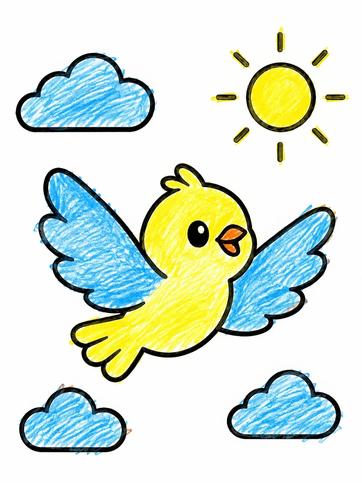 Colored example of the Little Bird Soaring In The Sky coloring page