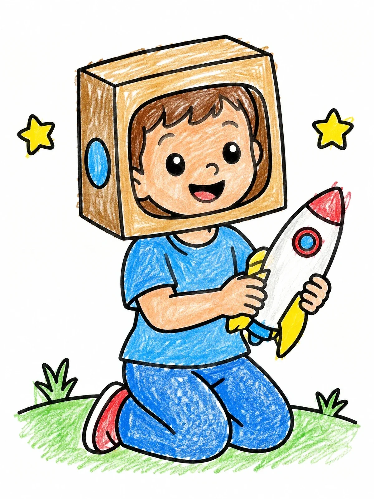 Colored example of the Little Boy Playing Astronaut With Rocket coloring page