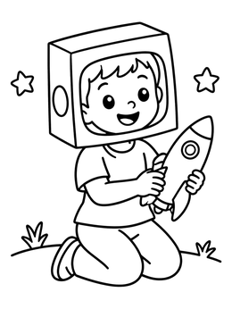 Free printable Little Boy Playing Astronaut With Rocket coloring page