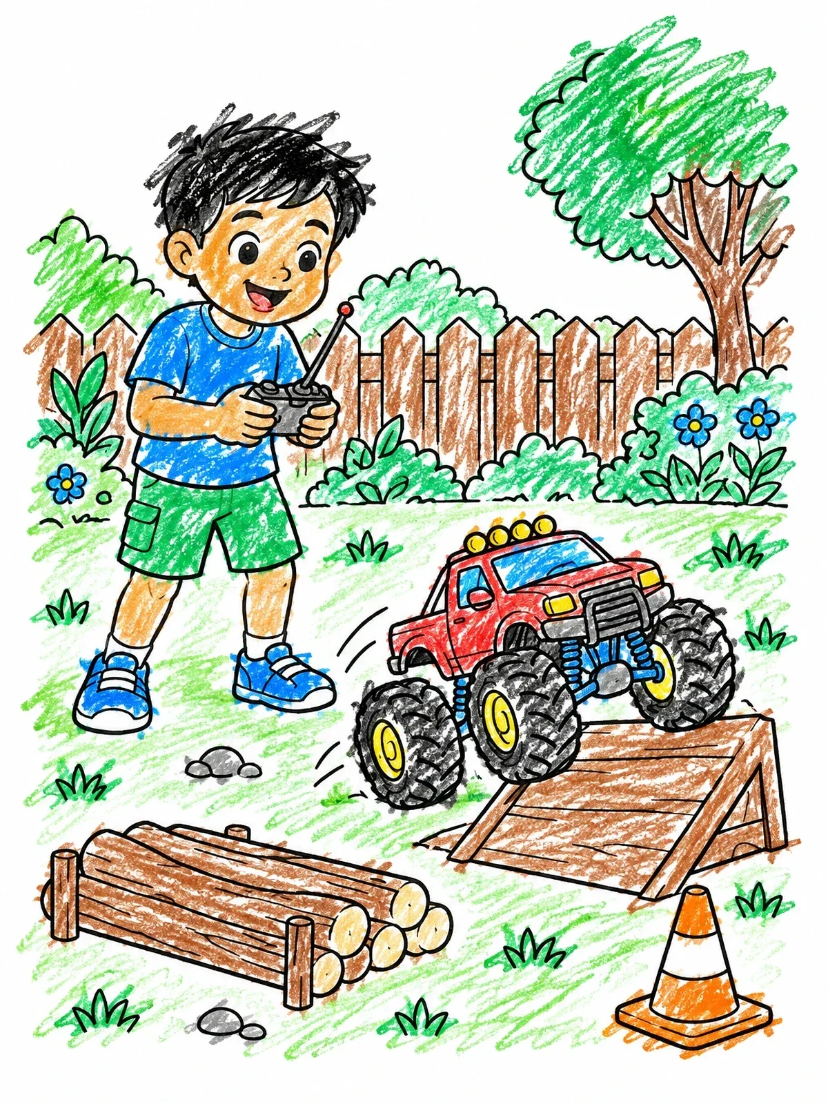 Colored example of the Boy Driving Rc Monster Truck coloring page