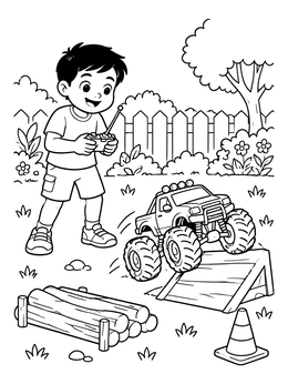 Free printable Boy Driving Rc Monster Truck coloring page