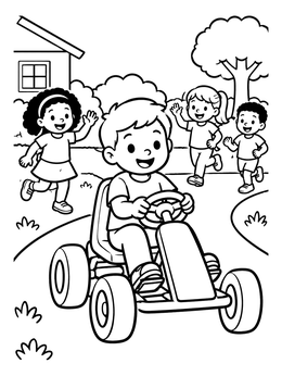 Free printable Little Boy Riding A Pedal Go Kart coloring page
