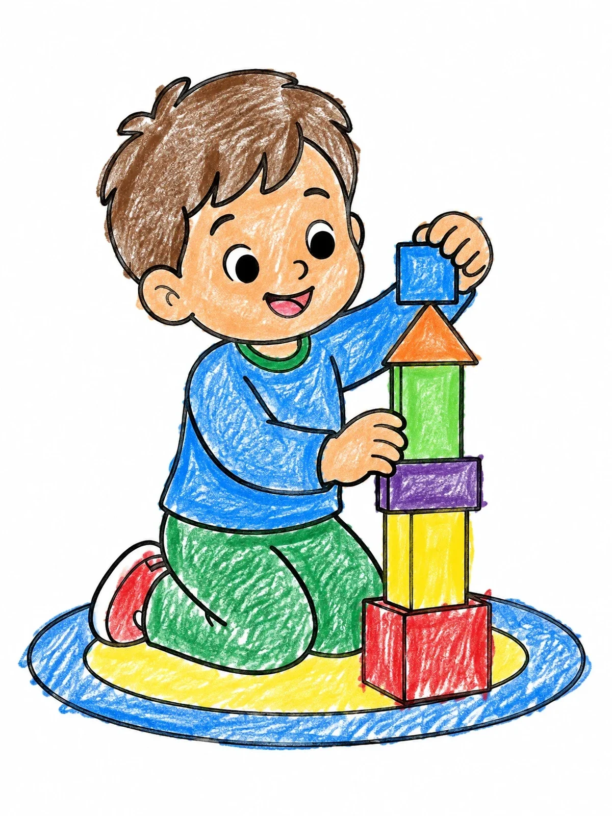 Colored example of the Little Boy Building A Block Tower coloring page