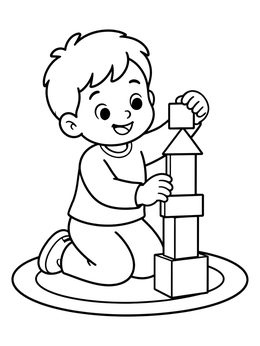 Free printable Little Boy Building A Block Tower coloring page