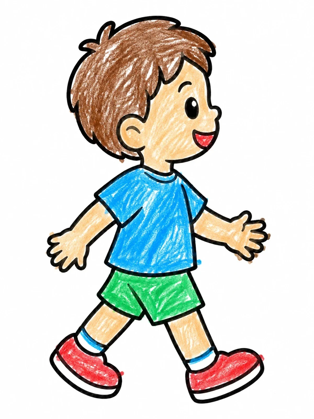 Colored example of the Cheerful Boy Walking Forward coloring page