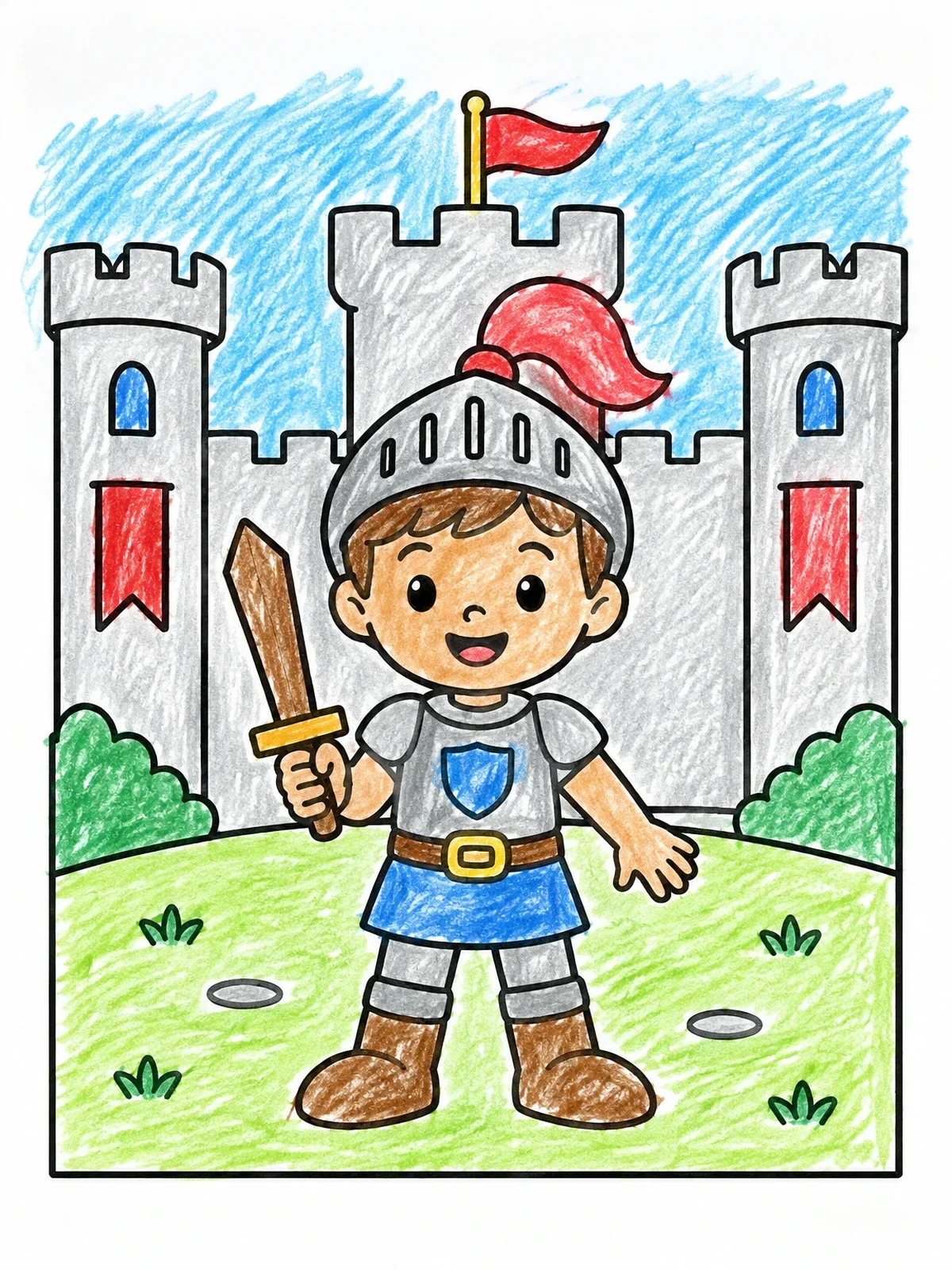 Colored example of the Little Knight At The Castle coloring page