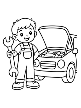 Free printable Little Mechanic With Car coloring page