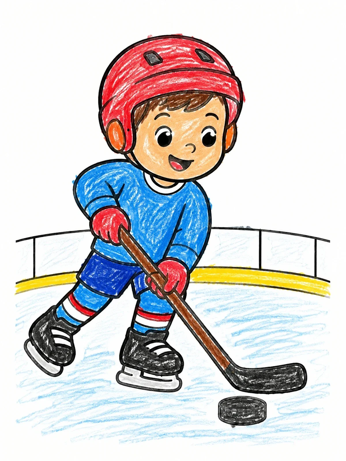 Colored example of the Little Boy Playing Ice Hockey coloring page