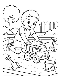 Free printable Little Boy Playing In Sandbox coloring page