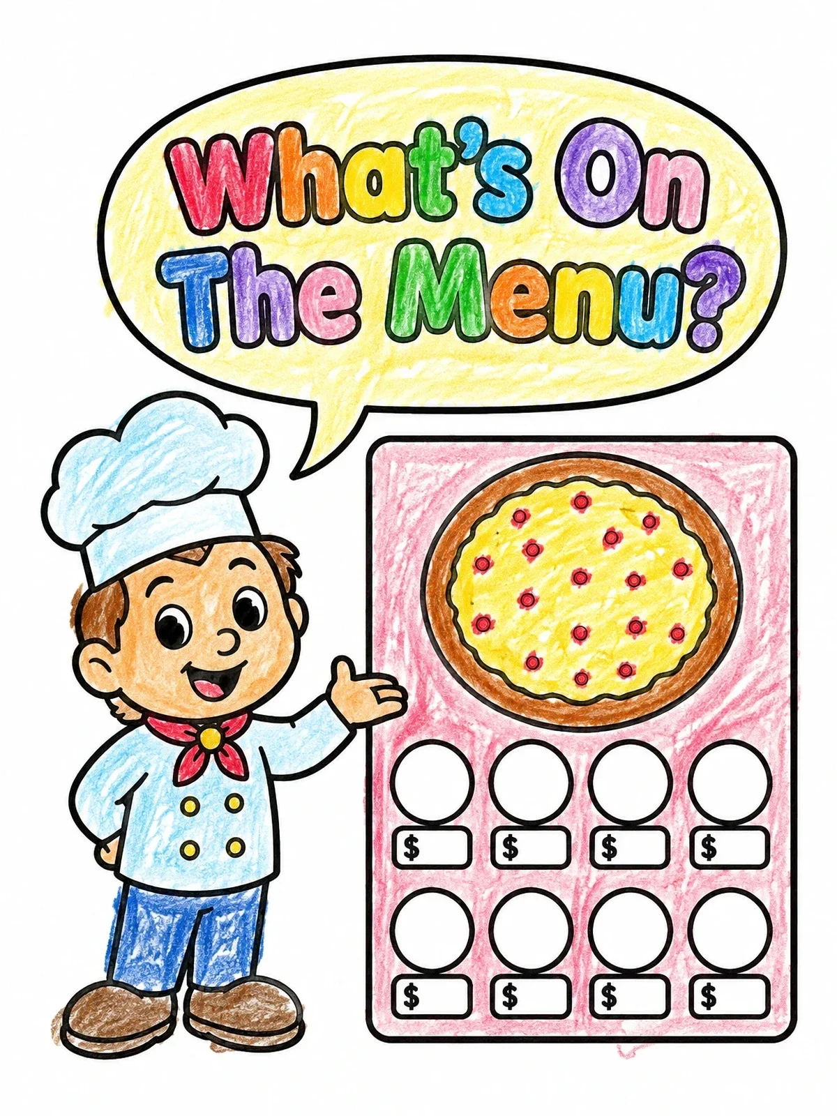 Colored example of the Little Chef And Pizza Menu coloring page