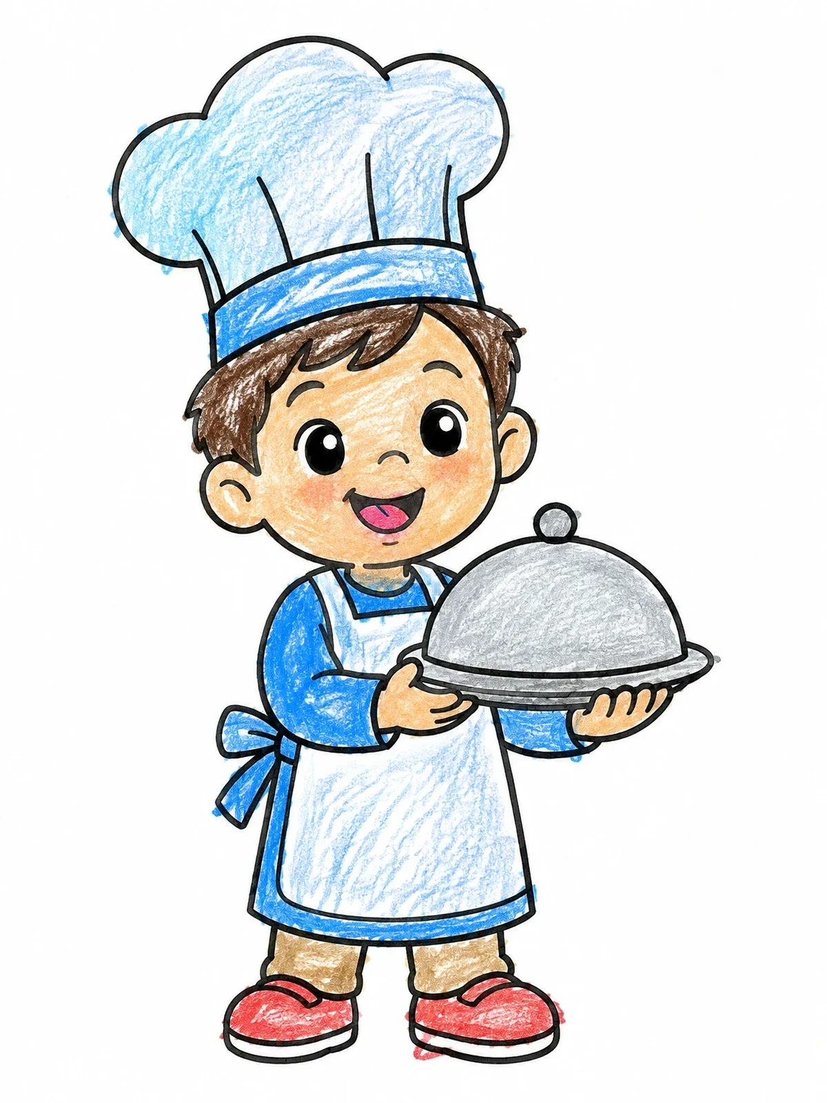 Colored example of the Little Chef With Serving Platter coloring page