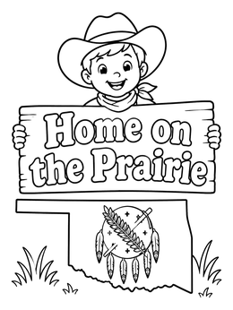 Free printable Little Cowboy With Oklahoma Map coloring page