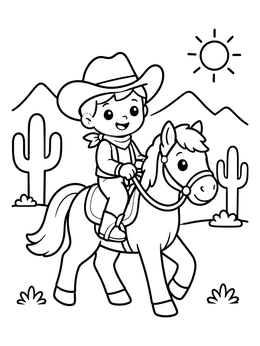 Free printable Little Cowboy Riding A Pony coloring page