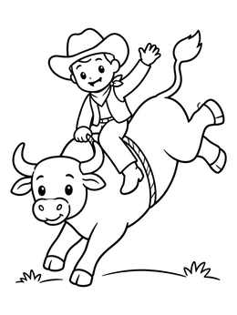 Free printable Little Cowboy Riding A Bucking Bull coloring page