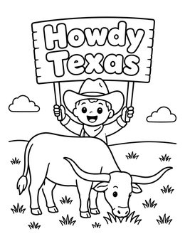 Free printable Little Cowboy And Texas Longhorn coloring page