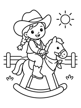 Free printable Little Cowgirl On Rocking Horse coloring page