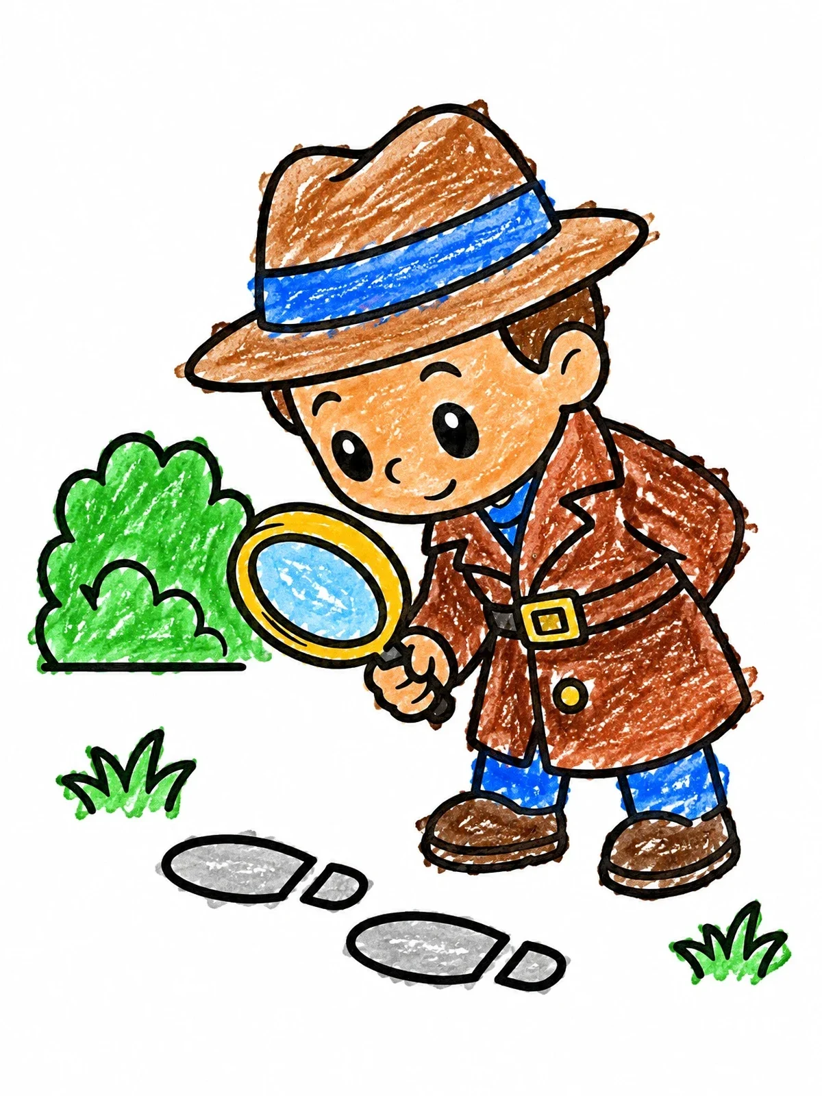 Colored example of the Little Detective Tracking Footprints coloring page