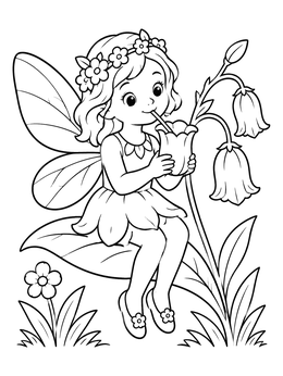 Free printable Little Fairy Drinking Flower Nectar coloring page