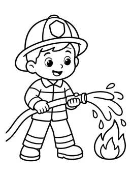 Little Firefighter With Water Hose