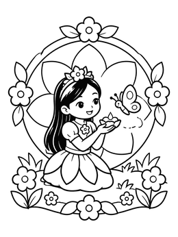 Free printable Little Flower Princess And Butterfly coloring page