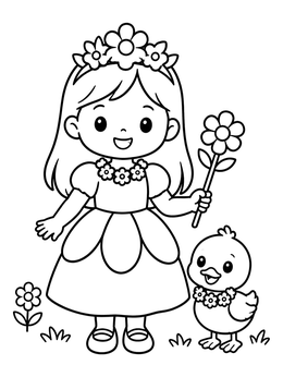 Free printable Little Flower Princess And Duckling coloring page