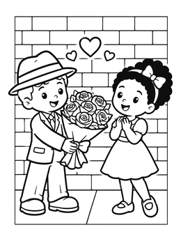 Free printable Little Gangster Giving Roses coloring page