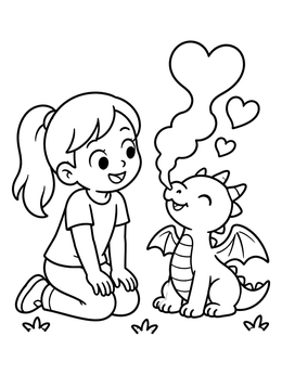 Free printable Little Girl And Baby Valentine Dragon coloring page