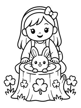 Free printable Little Girl And Bunny With Shamrocks coloring page